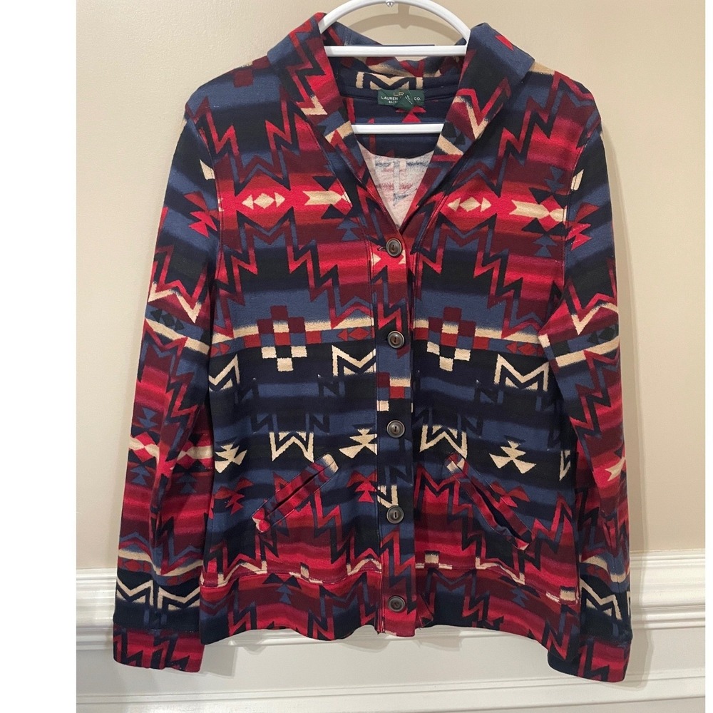 Lauren Ralph Lauren Southwestern Western Cardigan Jacket Red Navy Size L